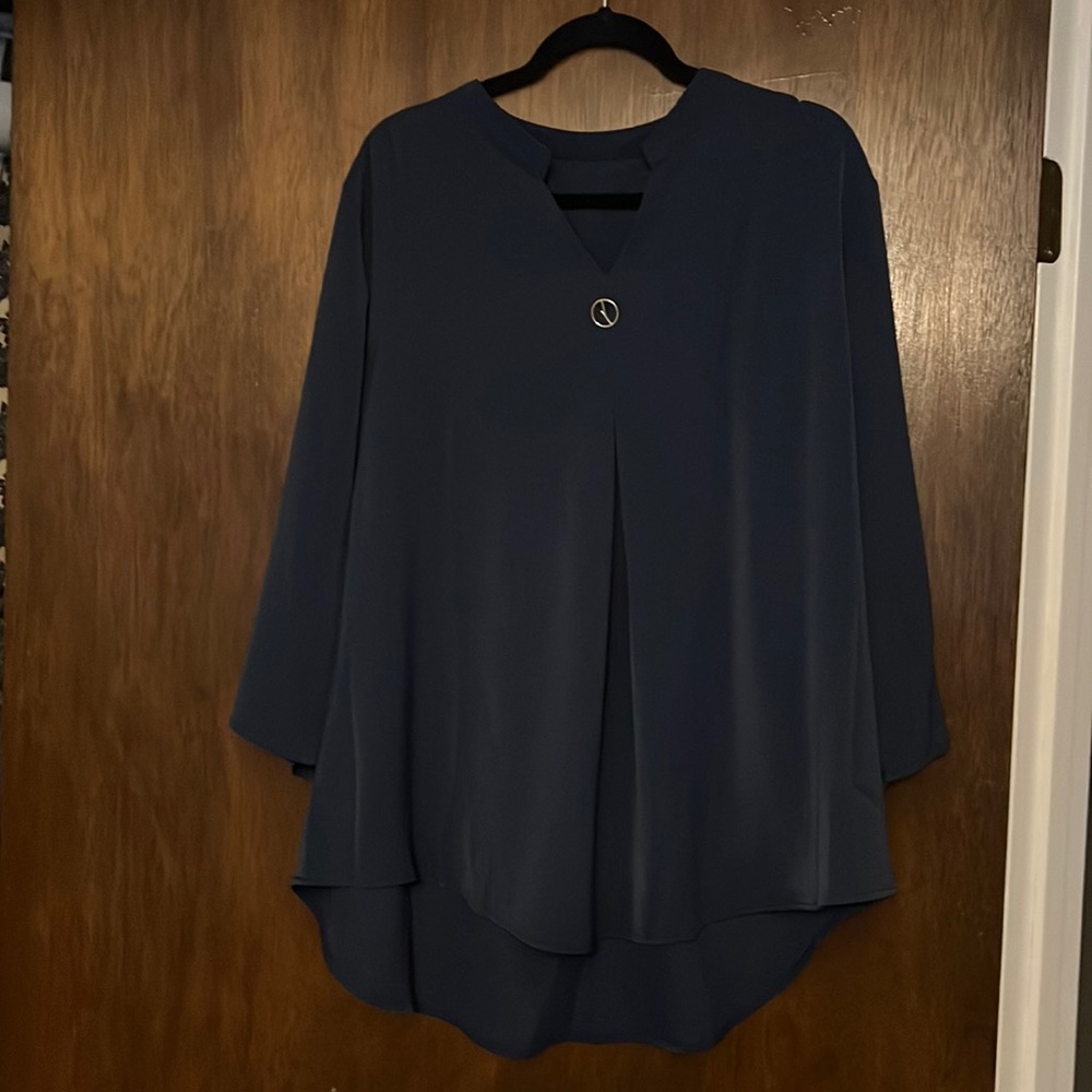 High low navy blouse